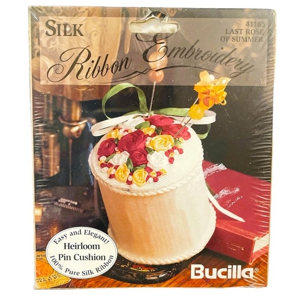 Bucilla Silk Ribbon Embroidery Kit - Red, Yellow, White Floral Design - Picture 1 of 2